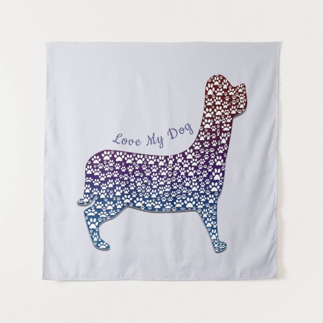 Tapete De Parede Embossed Indigo Gradient Paw Print Dog Outline (Frente)