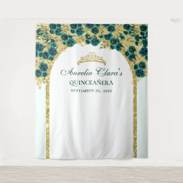 Tapete De Parede Emerald Floral Princesa Dourada Arco Quinceanera