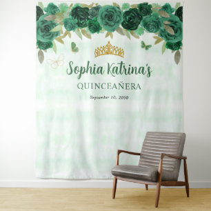 Tapete De Parede Emerald Green Dourada Princesa Floral Quinceañera