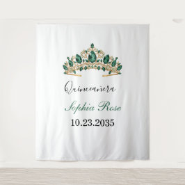 Tapete De Parede Emerald Green Gold Tiara Quinceañera Tapestry