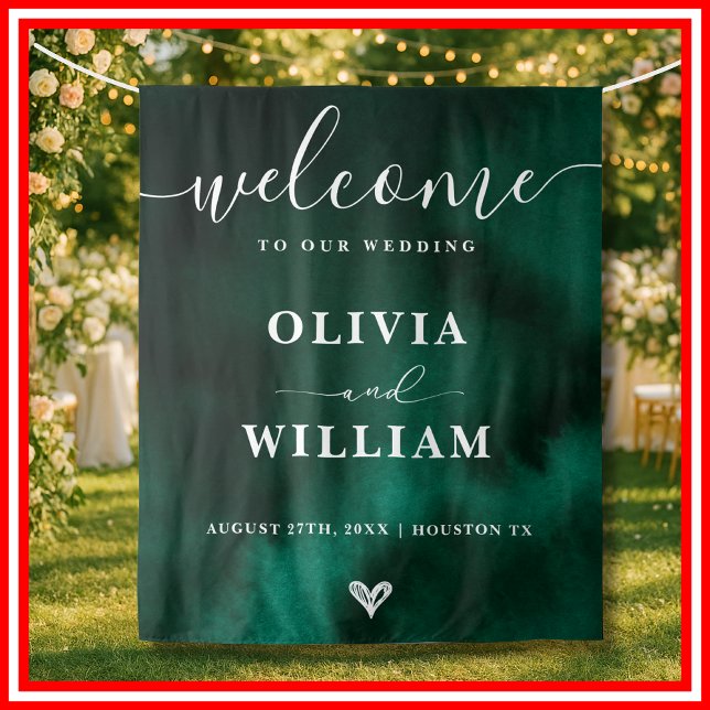 Tapete De Parede Emerald Green Wedding Welcome Sign Backdrop (Criador carregado)