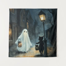 Encontro de Ghost e Gato do Halloween