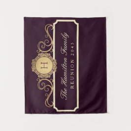 Tapete De Parede Encontro Familiar Elegante Monograma Dourado Vinho