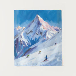 Tapete De Parede Encostas de Montanha de Esqui Inverno Aquarela