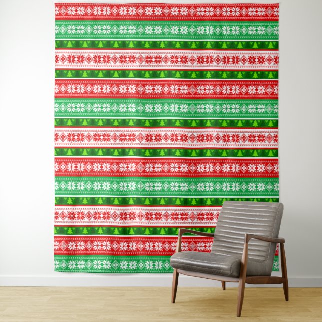 TAPETE DE PAREDE ENFEITES DE NATAL DESIGN VERDE BRANCA VERMELHA (In Situ)