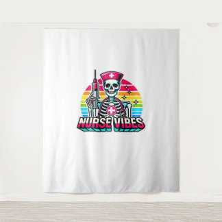 Tapete De Parede Enfermeira-Esqueleto-Neon Retro - Medicina Engraça