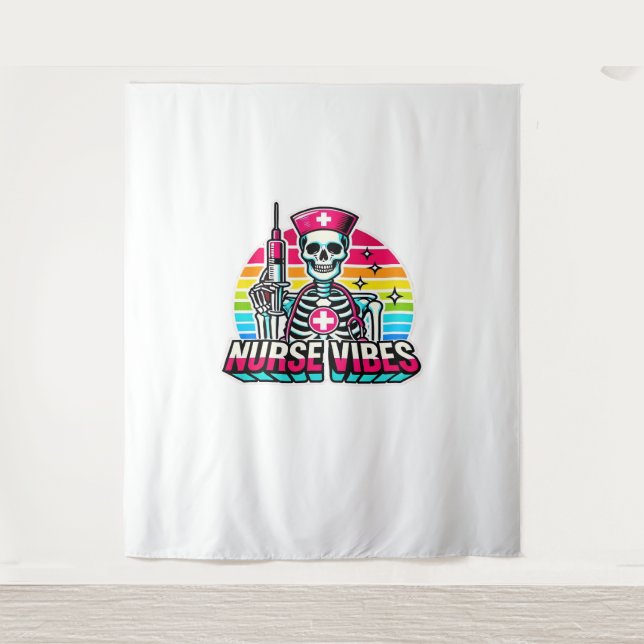 Tapete De Parede Enfermeira-Esqueleto-Neon Retro - Medicina Engraça (Frente)