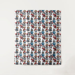 Tapete De Parede Engraçado Boxing Cat Dog Pattern Design