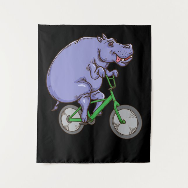 Tapete De Parede Engraçado Hippo Andando Bicicleta Hippopotamia Cri (Frente)
