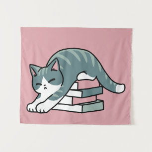 Tapete De Parede Enrolados com um Livro e um Gato - Leitura de Gato