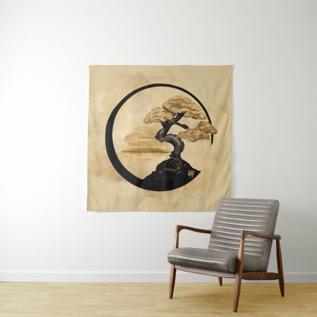 Tapete De Parede Enso Zen Circle Bonsai - Ouro Sunrise (In Situ (Horizontal))