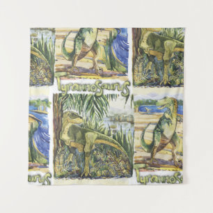 Tapete De Parede Era do Dinossauro: Ilustração de Paisagem de Aquar