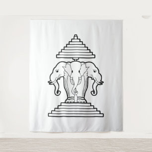 Tapete De Parede Erawan Elefante de Três Cabeças Lao / Bandeira do
