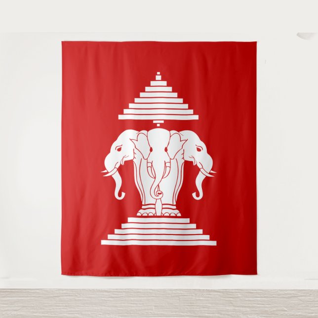 Tapete De Parede Erawan Three Headed Elephant Lao / Laos Flag (Frente)