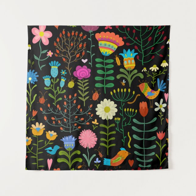 Tapete De Parede Esboço floral, padrão artístico perfeito. (Frente)