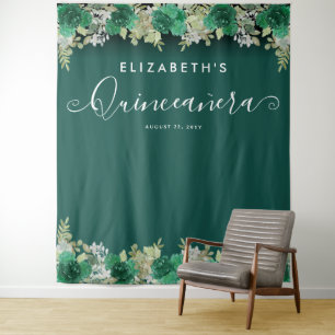 Tapete De Parede Esmeralda Floral Verde Aniversário Quinceanera Fot