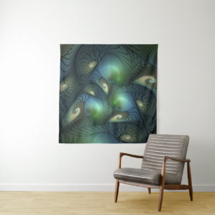 Tapete De Parede Espirais Beige Green Turquoise Abstrato Arte Fract