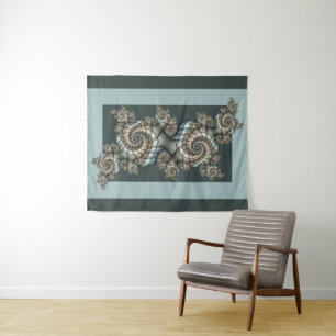 Tapete De Parede Espirais de Arte Fractal Azul-abstrato Beige