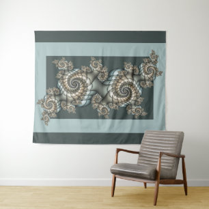 Tapete De Parede Espirais de Arte Fractal Azul-abstrato Beige