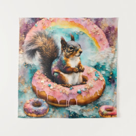 Tapete De Parede Esquilo em Donut Glacê Flutuante Engraçado Doce