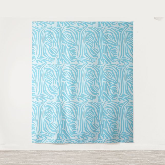 Tapete De Parede Estampa Ousada de Zebra Azul e Branco (Frente)