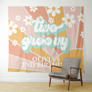 Tapete De Parede Estandarte de Aniversário Duas Groovy Daisy Retro