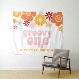 Tapete De Parede Estandarte de Aniversário Floral Retro Groovy One