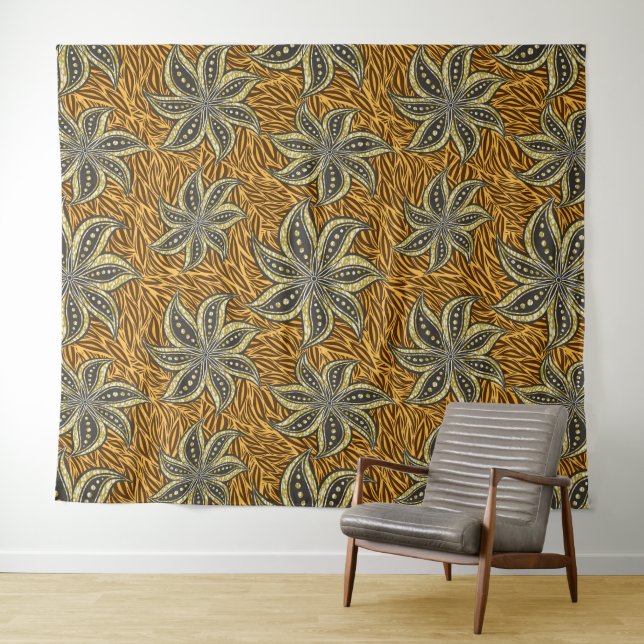 Tapete De Parede Estilo de Batik Floral Abstrato africano (In Situ (Horizontal))