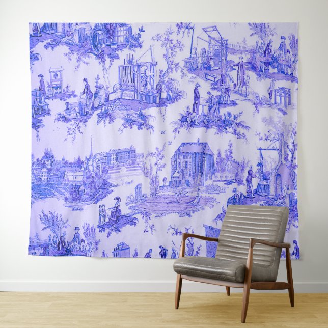Tapete De Parede Estilo Russo de Chinoiserie Azul Branco Francês (In Situ (Horizontal))