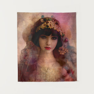 Tapete De Parede Estilo Vintage Retrato da Mulher Bonita em Rosa