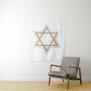Tapete De Parede Estrela de Davi Moderno Dourado e Branco Elegant
