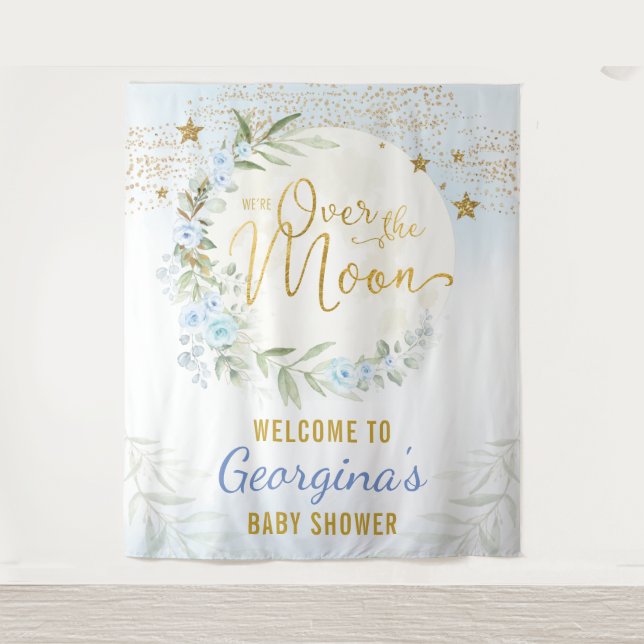 Tapete De Parede Estrelas Azuis Mágicas da Lua Bem-vindo Menino (Frente)