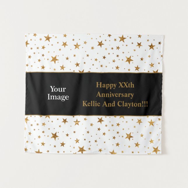 Tapete De Parede Estrelas brancas/Douradas com aniversário de mensa (Frente (Horizontal))