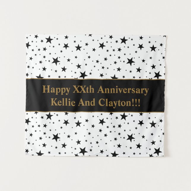 Tapete De Parede Estrelas brancas/negras com aniversário de mensage (Frente (Horizontal))