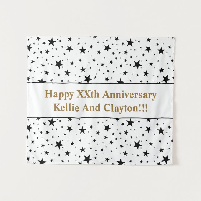 Tapete De Parede Estrelas Brancas/Pretas Personalizadas com Anivers (Frente (Horizontal))