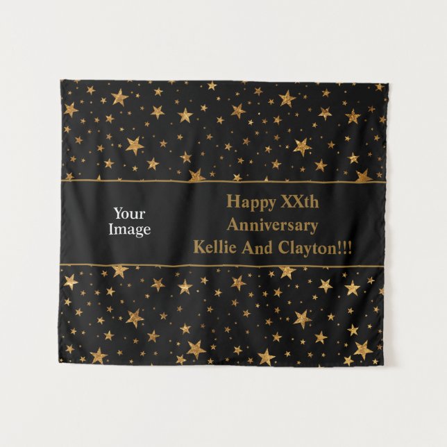 Tapete De Parede Estrelas Douradas Personalizadas com Aniversário d (Frente (Horizontal))