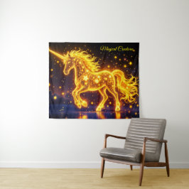 Tapete De Parede Estrelas luminosas de ouro de fantasia de unicórni