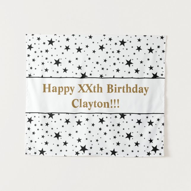 Tapete De Parede Estrelas Negras Com Aniversário de Mensagem (Frente (Horizontal))