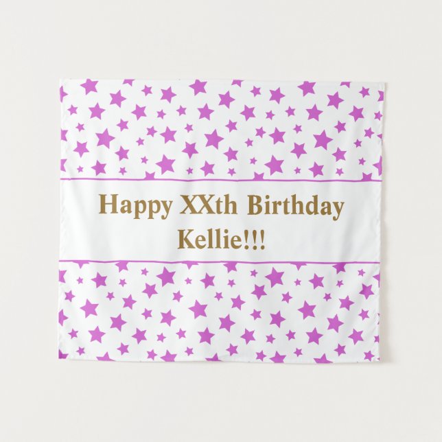 Tapete De Parede Estrelas Rosa com Mensagem Aniversário (Frente (Horizontal))