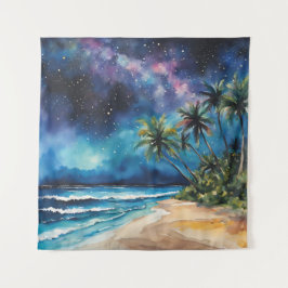 Tapete De Parede Estrelas Tropicais de Céu Noturno de Praia