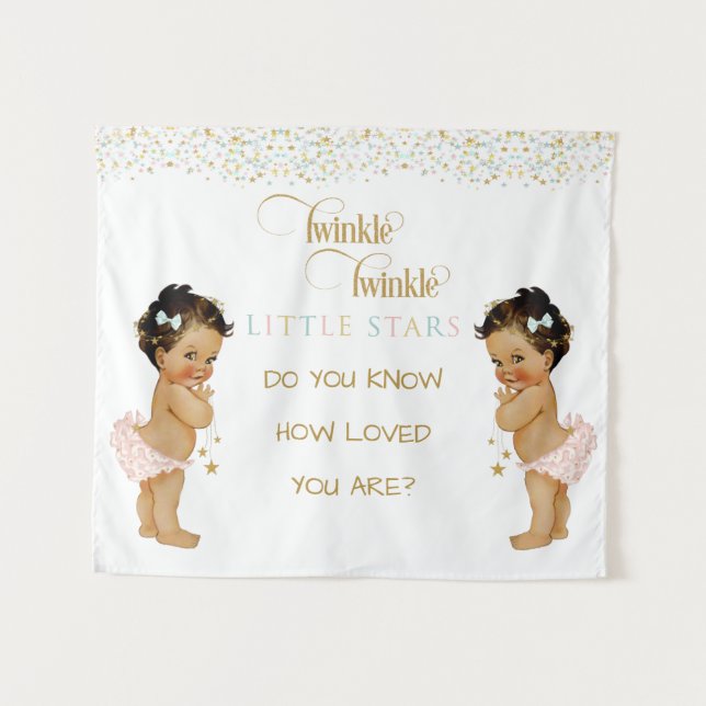 Tapete De Parede Estrelinha Bebe Gêmeas Etnias (Frente (Horizontal))