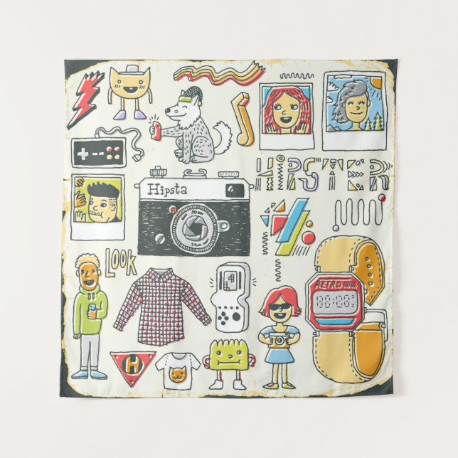 Tapete De Parede Estropo do hipster: conjunto de rabiscos desenhado (Frente)