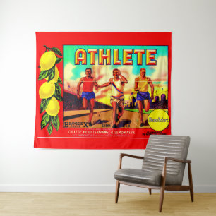 Tapete De Parede etiqueta da caixa da fruta do atleta dos anos 30