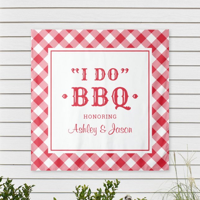 Tapete De Parede Eu Faço CHURRASCO Red Gingham Personalizado Monogr (Criador carregado)