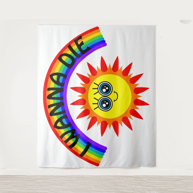Tapete De Parede Eu Quero Morrer - Sol Sorridente Arco-íris (Frente)