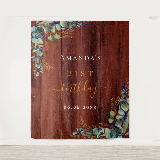 Tapete De Parede Eucalipto verde de aniversário madeira castanha rú (Frente)