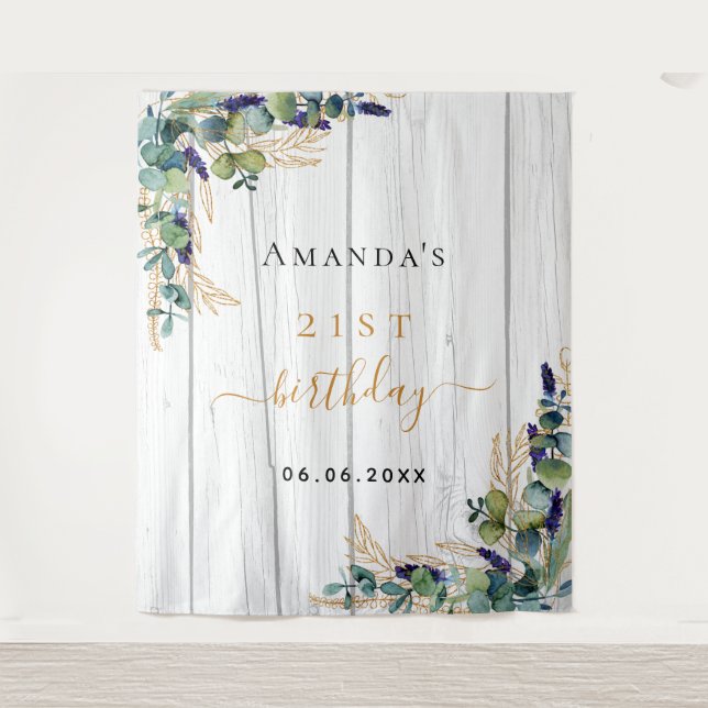 Tapete De Parede Eucalipto verde natalício madeira rústica nome (Frente)