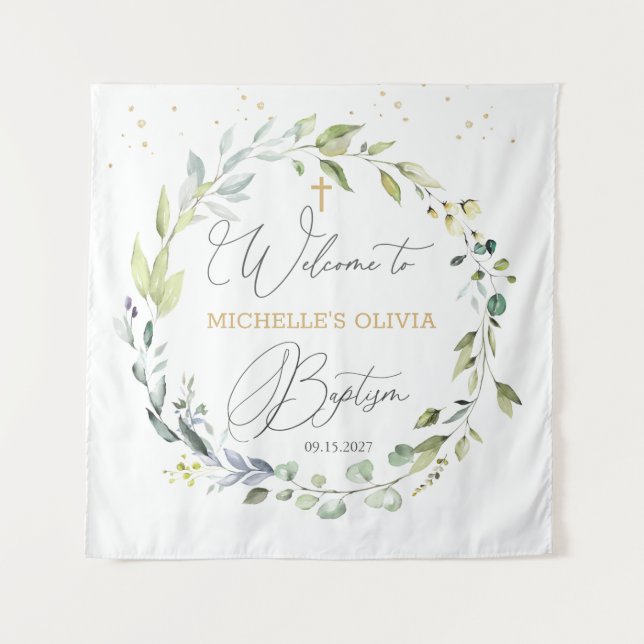 Tapete De Parede Eucalyptus Herbal Cross Baby Baptism (Frente)