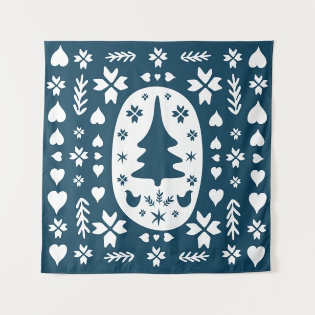 Tapete De Parede Europe Merry Christmas folk doodle art with firtre (Frente)