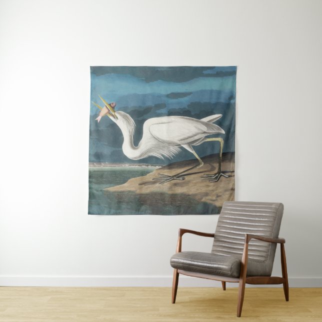 Tapete De Parede Excelente White Heron Audubon Bird Willife Paintin (In Situ)
